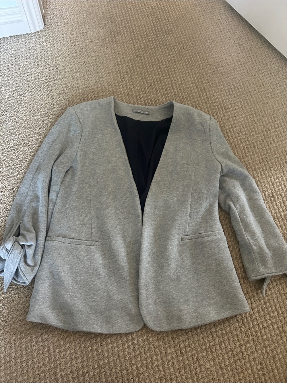Olivia Moon Light Gray Open-Front Knit Blazer